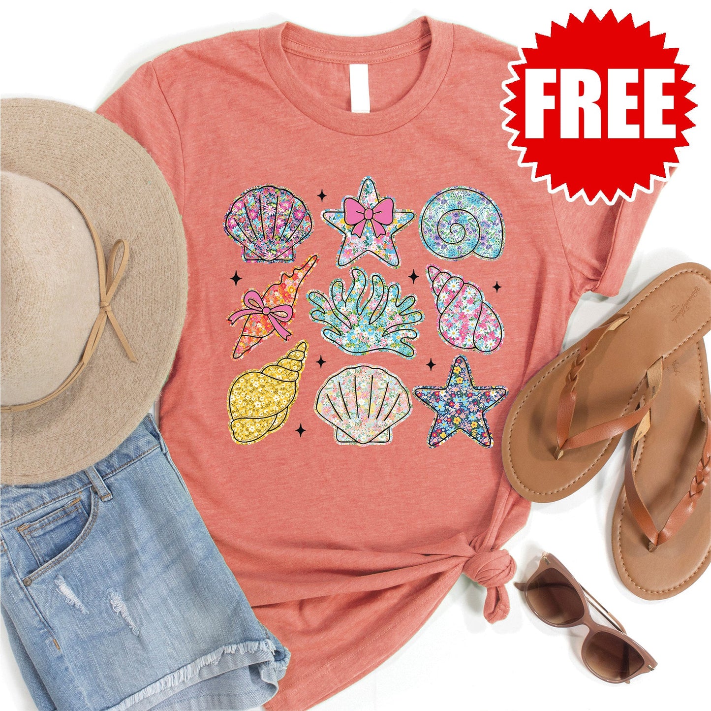 Shells Glitter Tee - Heather Papaya - 0
