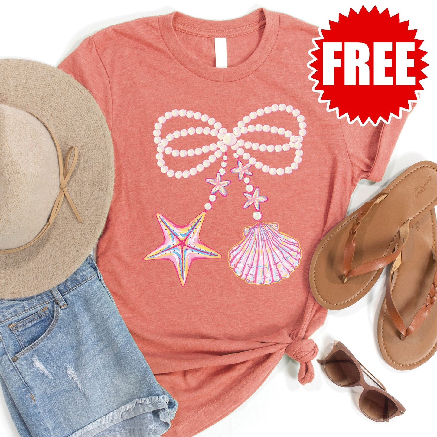 Shells and Pearls Tee - Heather Papaya - 0