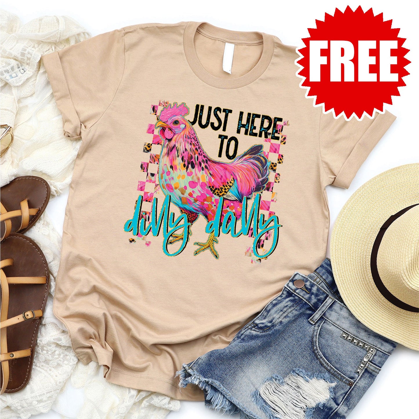Dilly Dally Chicken Tee - Heather Sand Dune - 0
