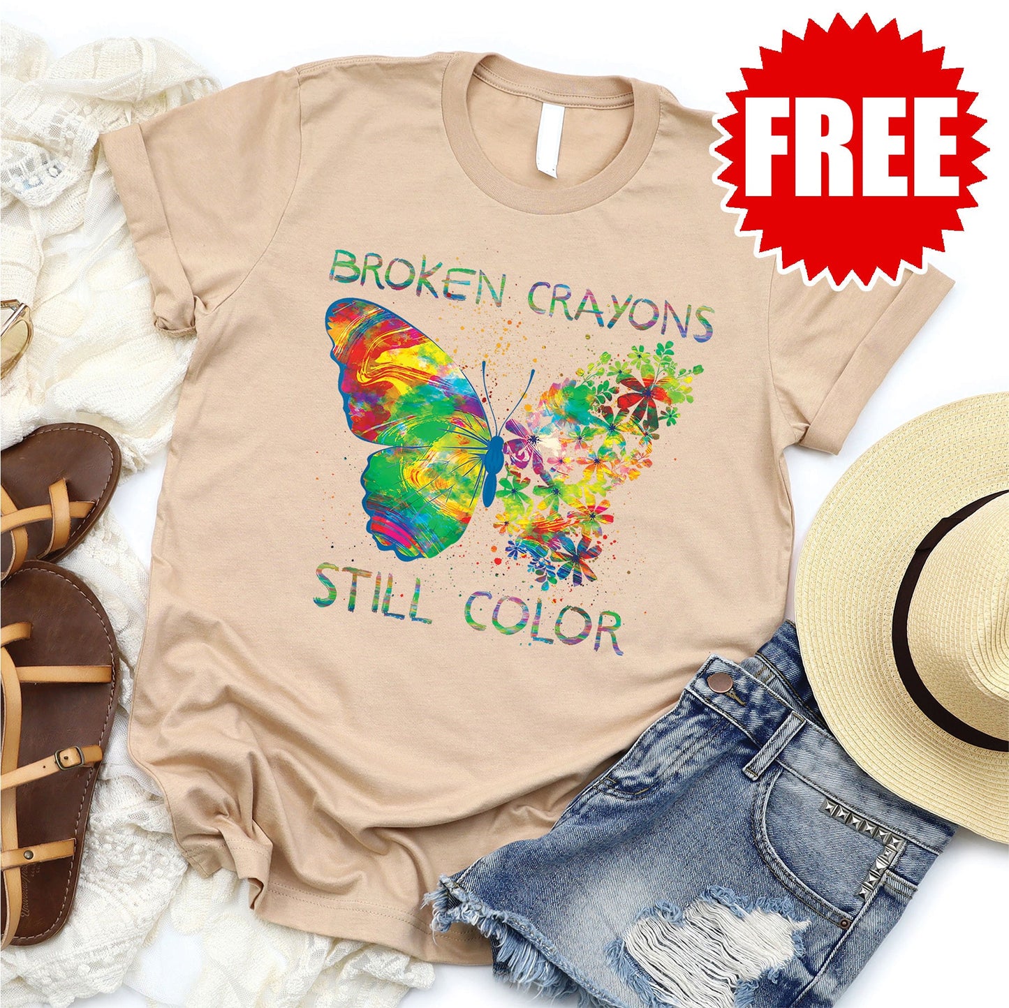 Broken Crayons Tee - Heather Sand Dune - 0