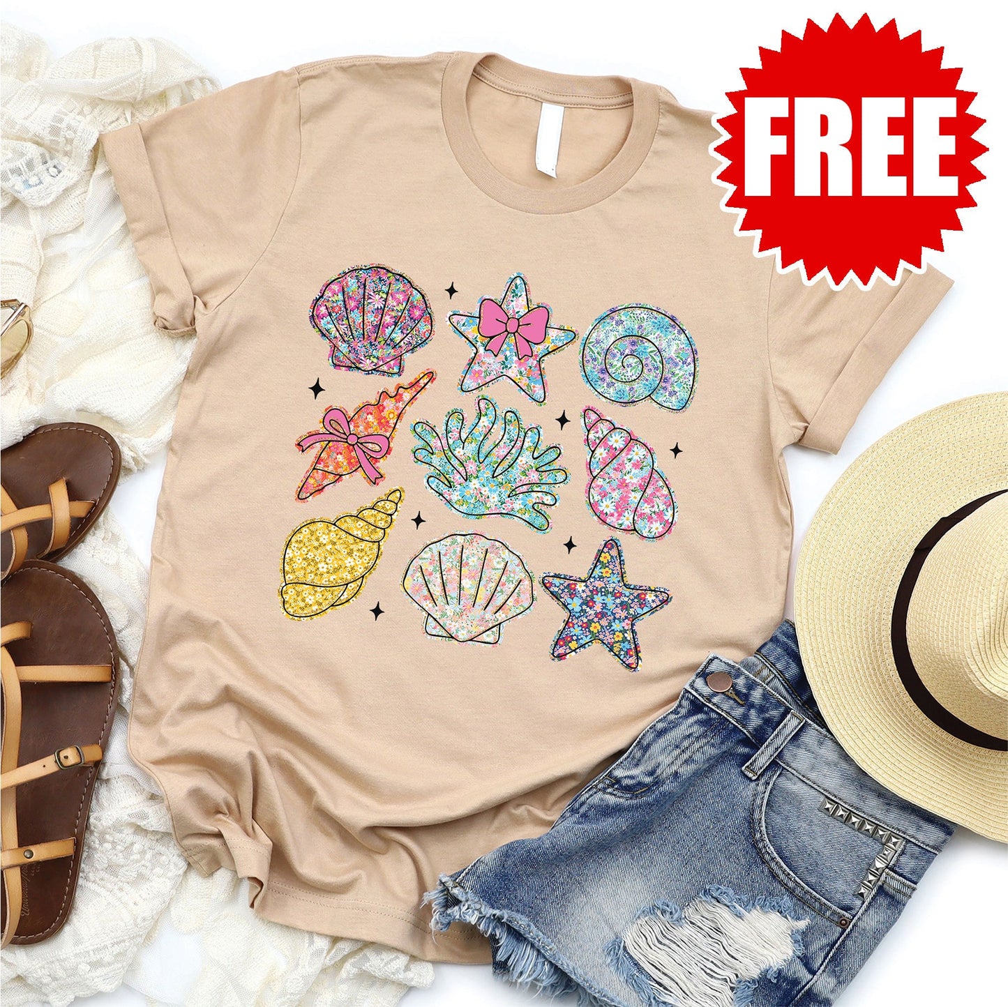 Shells Glitter Tee - Heather Sand Dune - 0