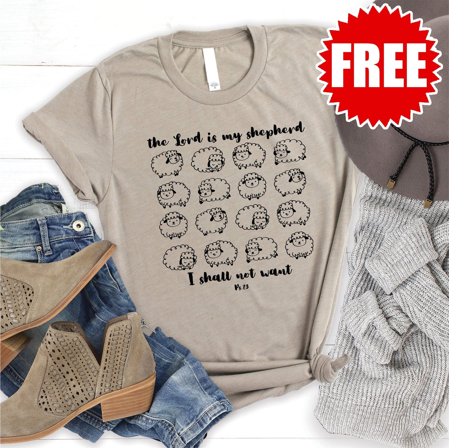 The Lord is my Shepherd Tee - Heather Stone - 0