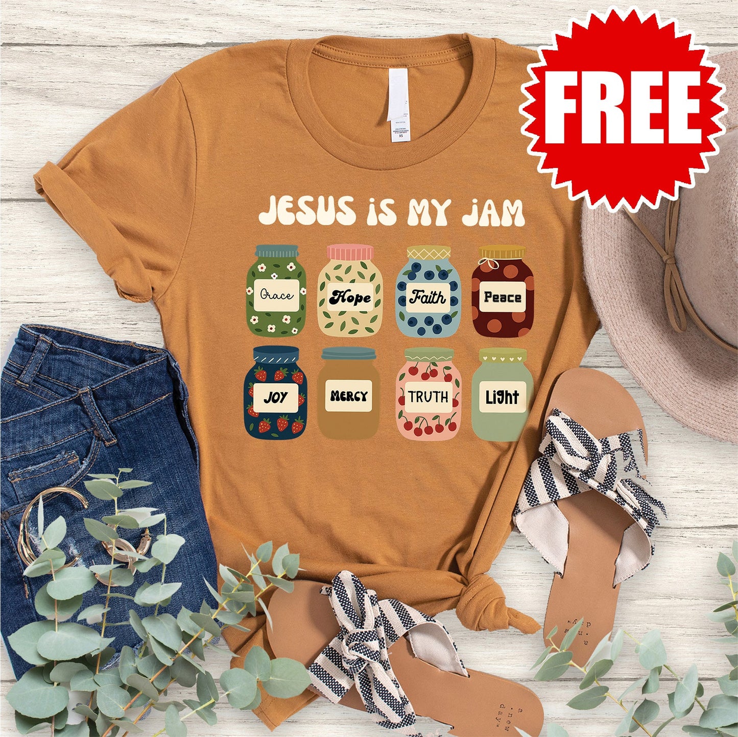 Jesus is my Jam Tee - Heather Toast - 0