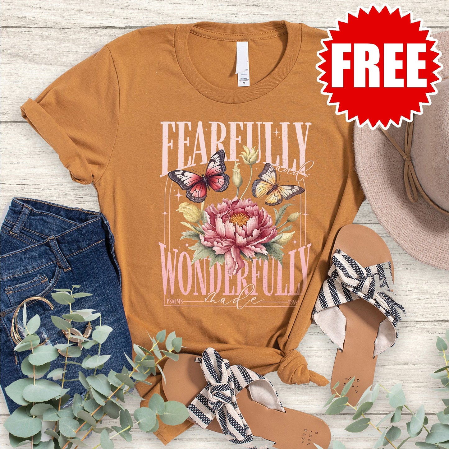 Fearfully and Wonderfully Butterflies Tee - Heather Toast - 0