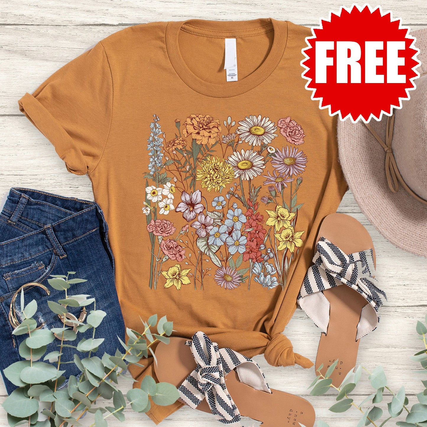 Flowers Tee - Heather Toast - 0