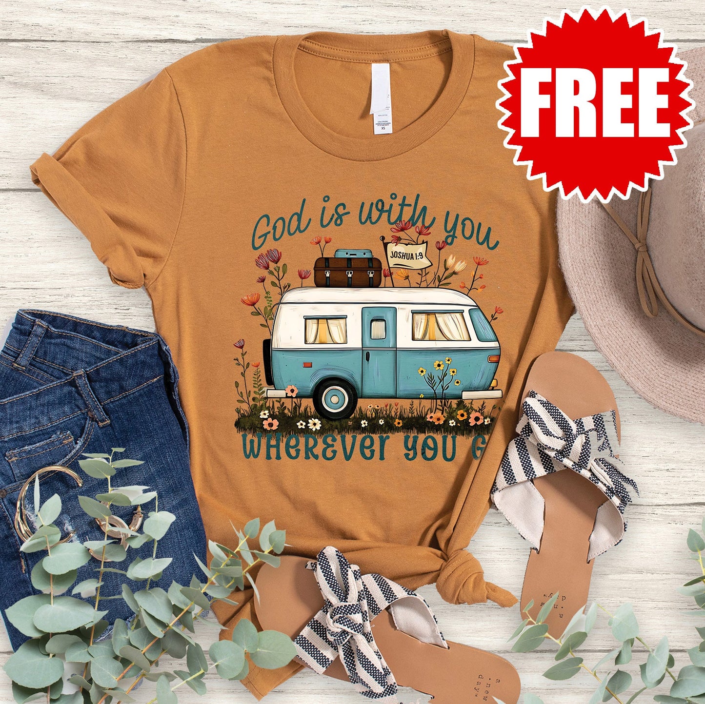 God is with you Camper Tee - Heather Toast - 0