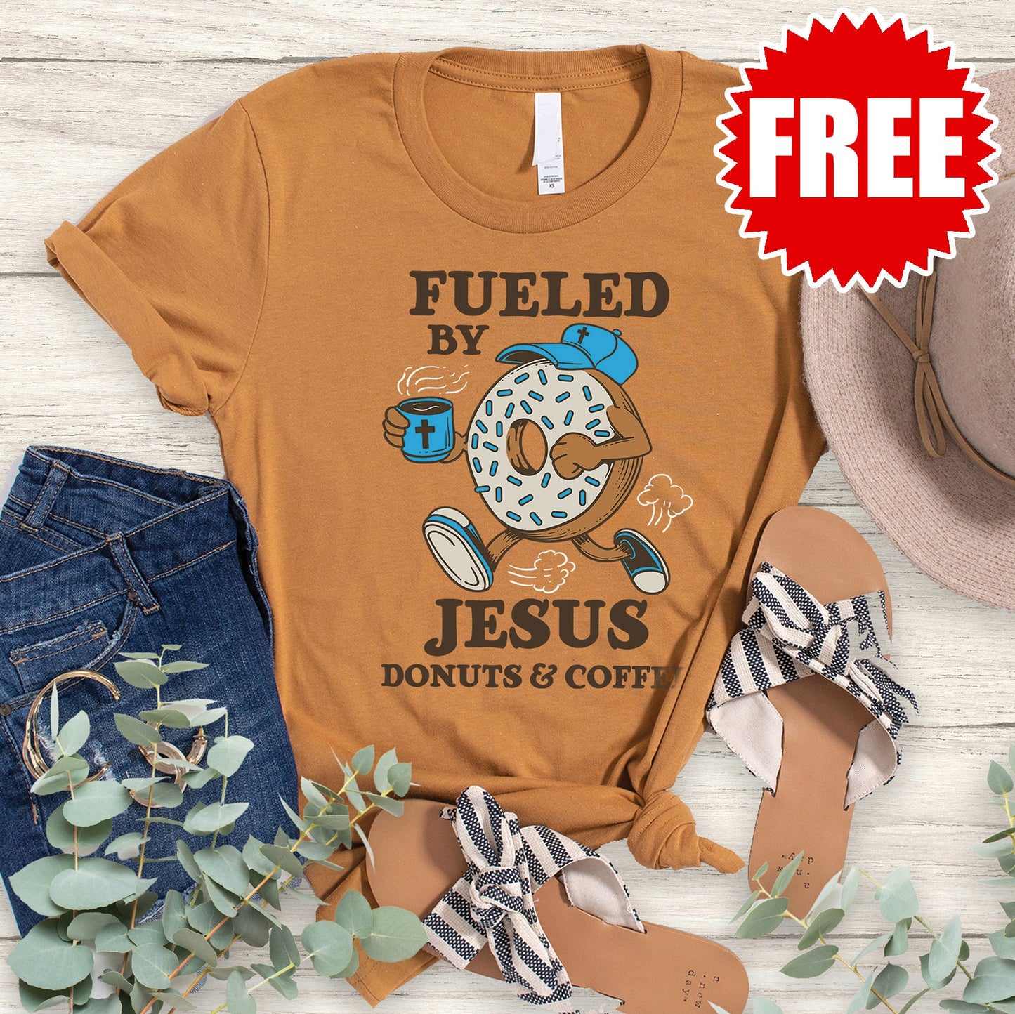 Jesus Donuts and Coffee Tee - Heather Toast - 0 Style001