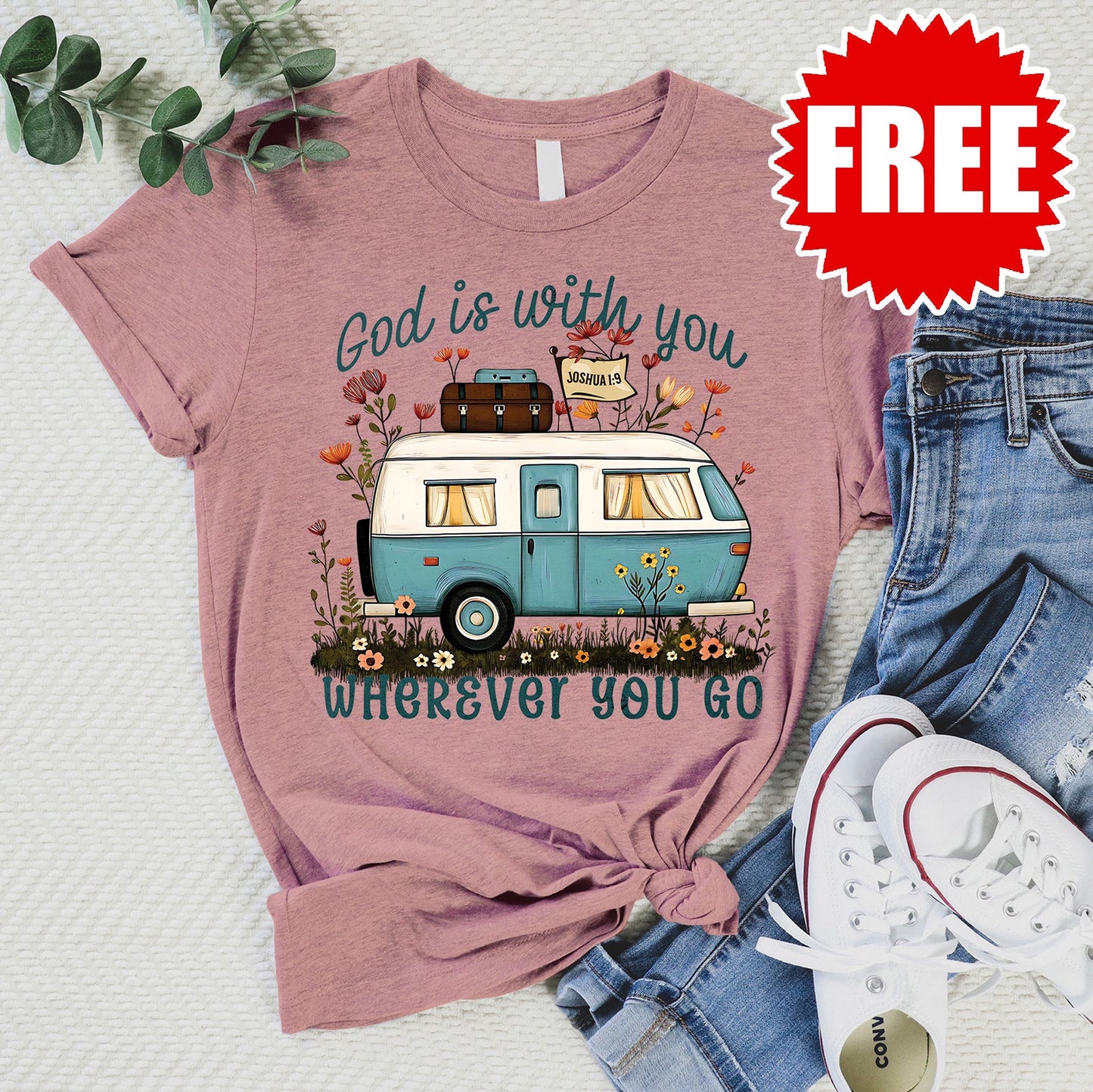 God is with you Camper Tee - Heather Zephyr - 0