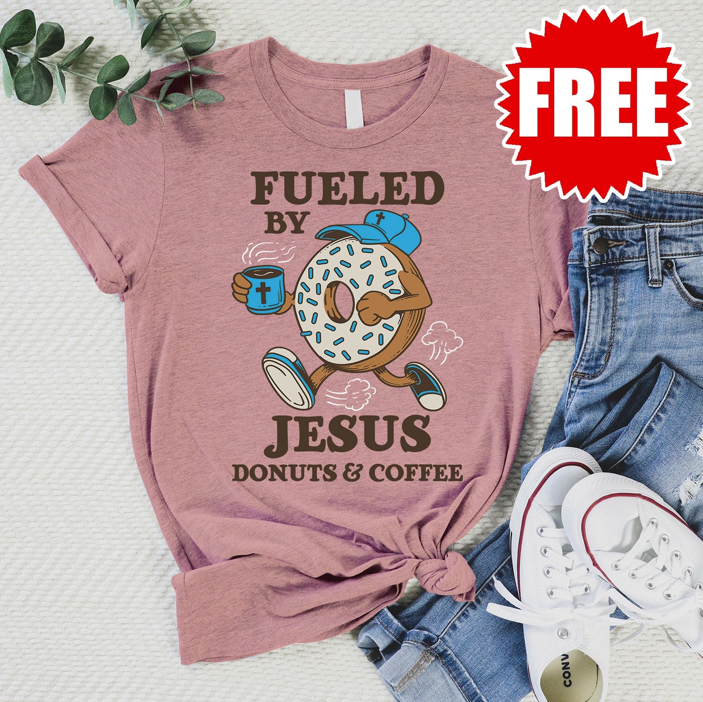 Jesus Donuts and Coffee Tee - Heather Zephyr - 0 Style001