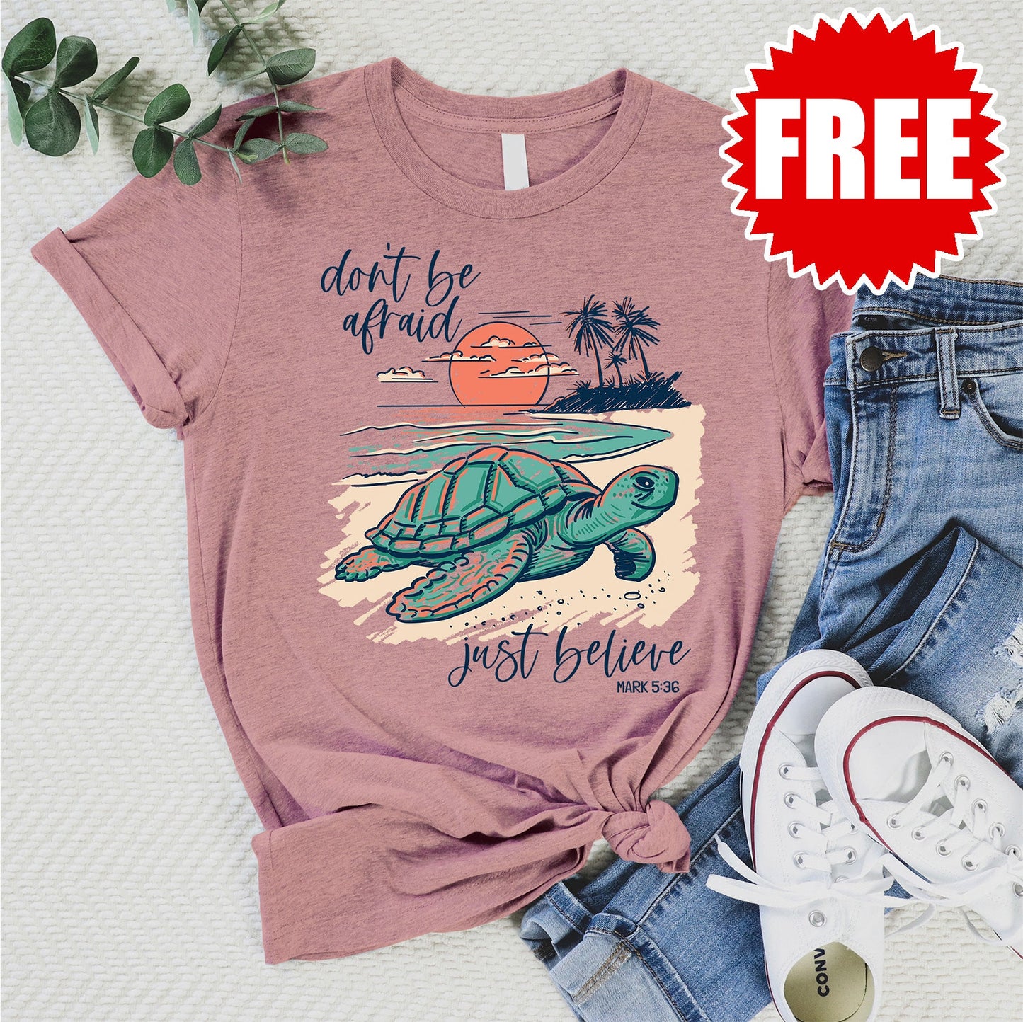 Believe Turtle Tee - Heather Zephyr - 0