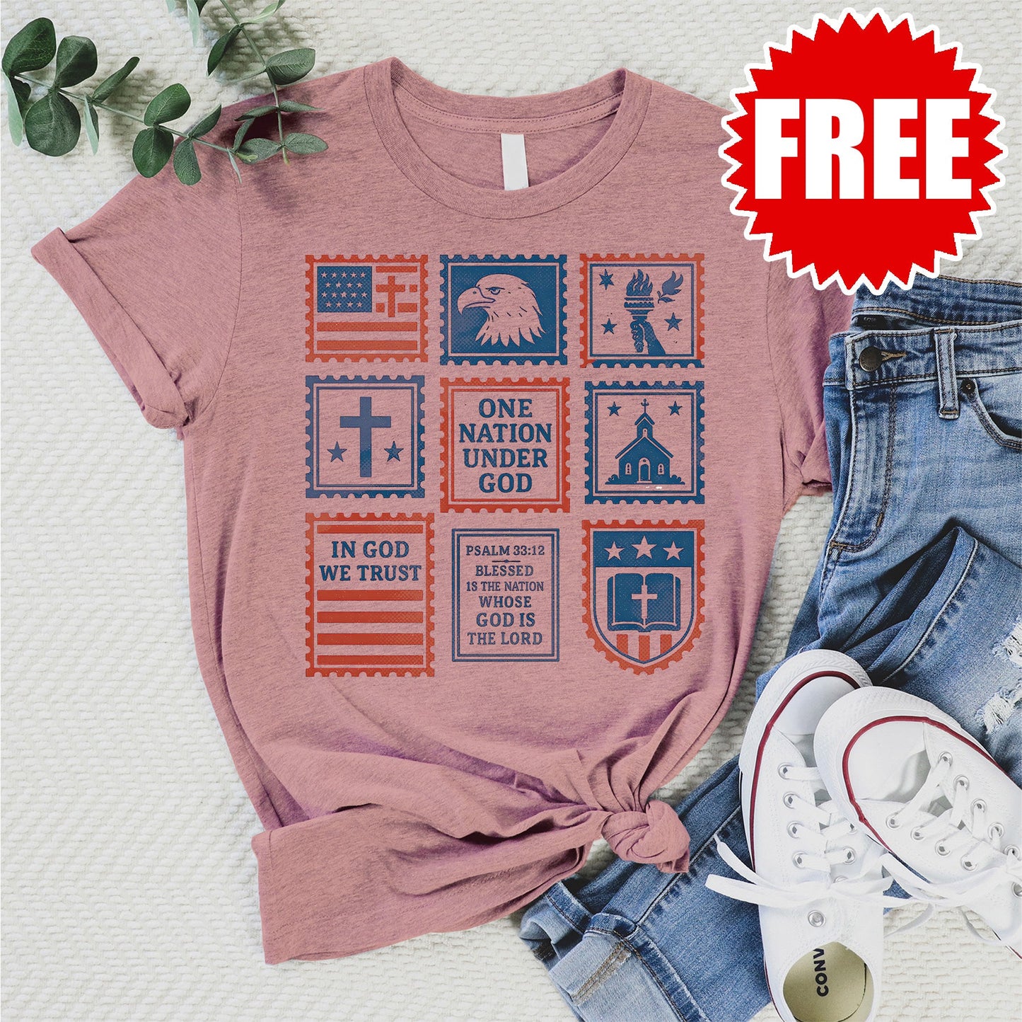 Patriotic Stamps Tee - Heather Zephyr - 0