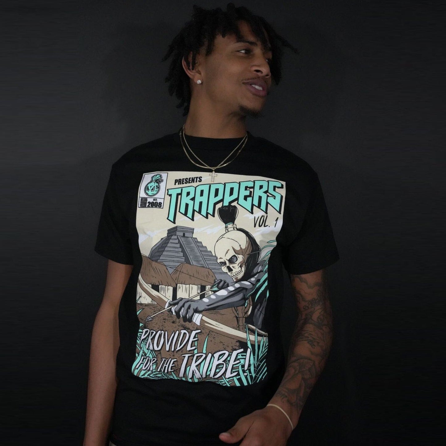 Trappers Comic Vol 1 - Island Green on Black T-Shirt