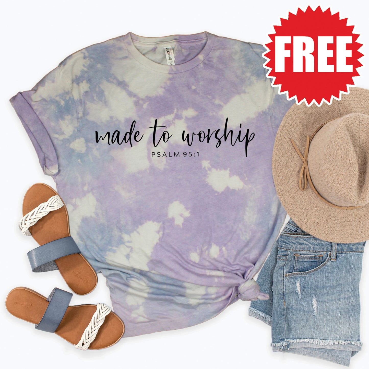 Made To Worship Tee - Lavender Sky Tie Dye - 0