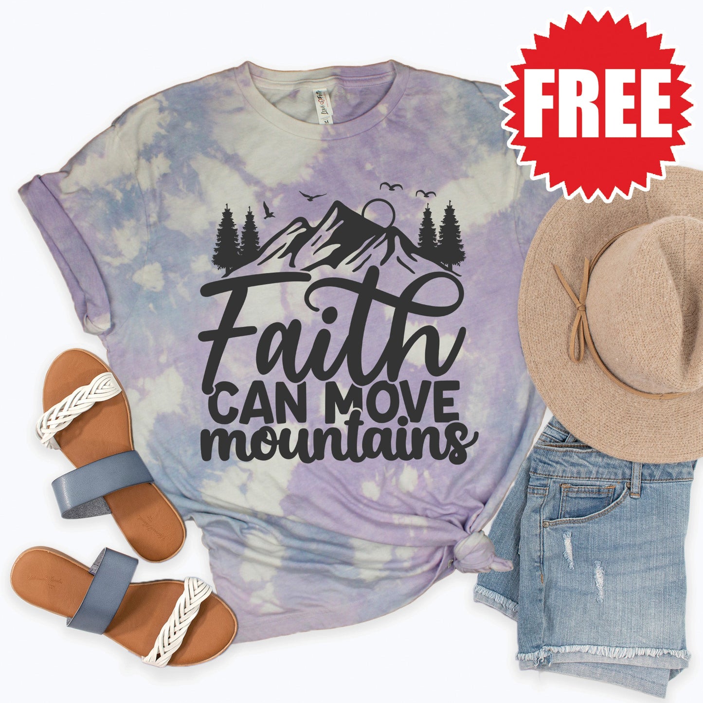 Faith Can Move Mountain Tee - Lavender Sky Tie Dye - 0