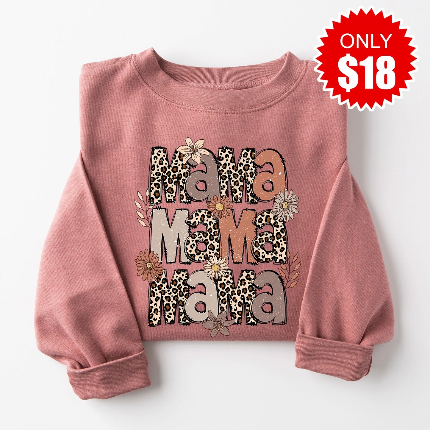 Mama Leopard Sweatshirt - Heather Mauve - 18