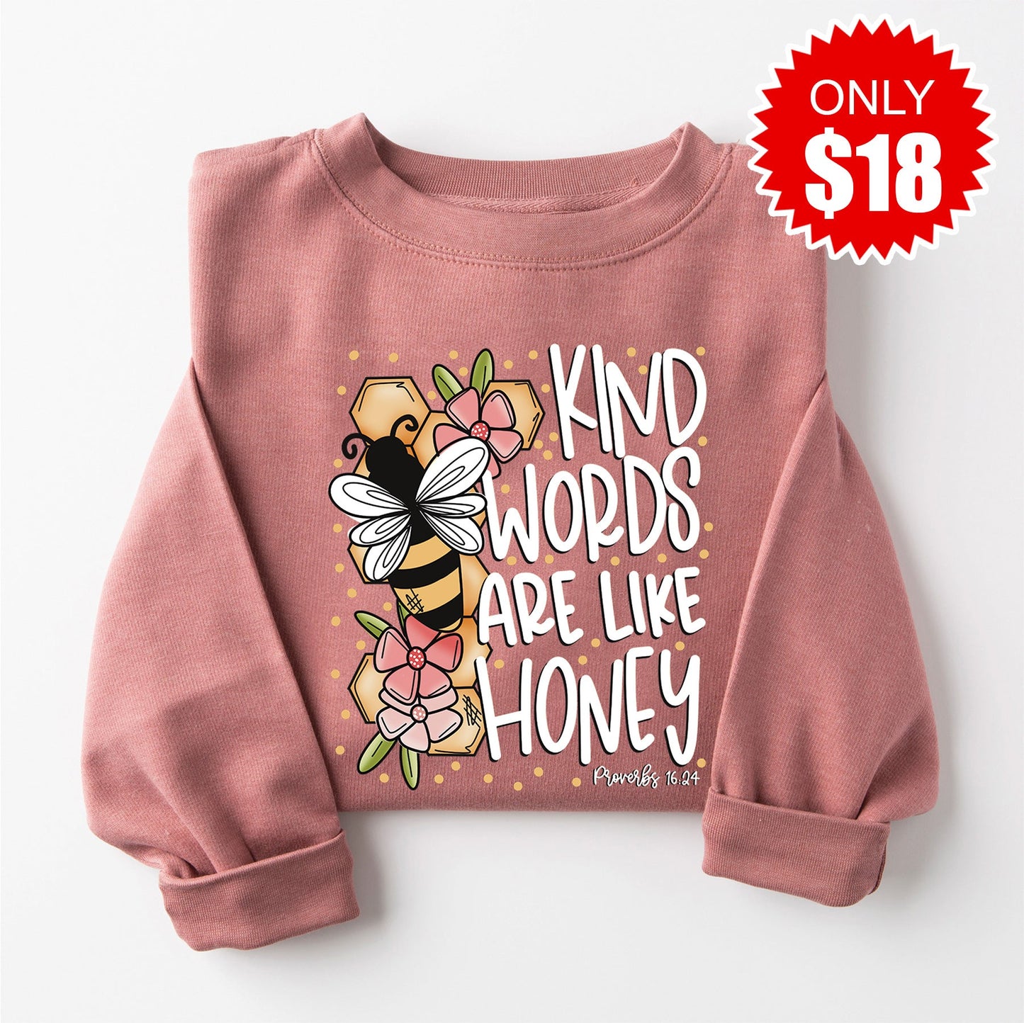 Kind Words Bee Sweatshirt - Heather Mauve - 18