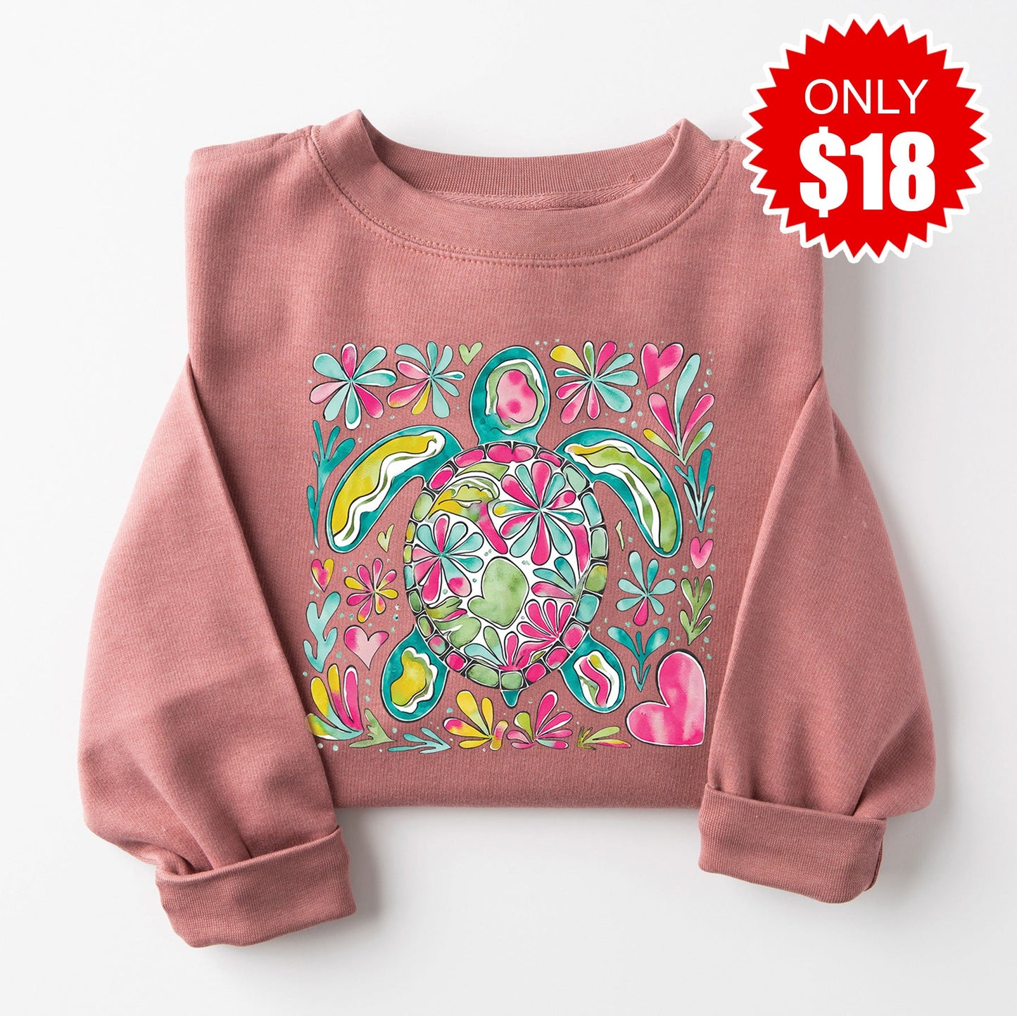 Turtle Floral Sweatshirt - Heather Mauve - 18