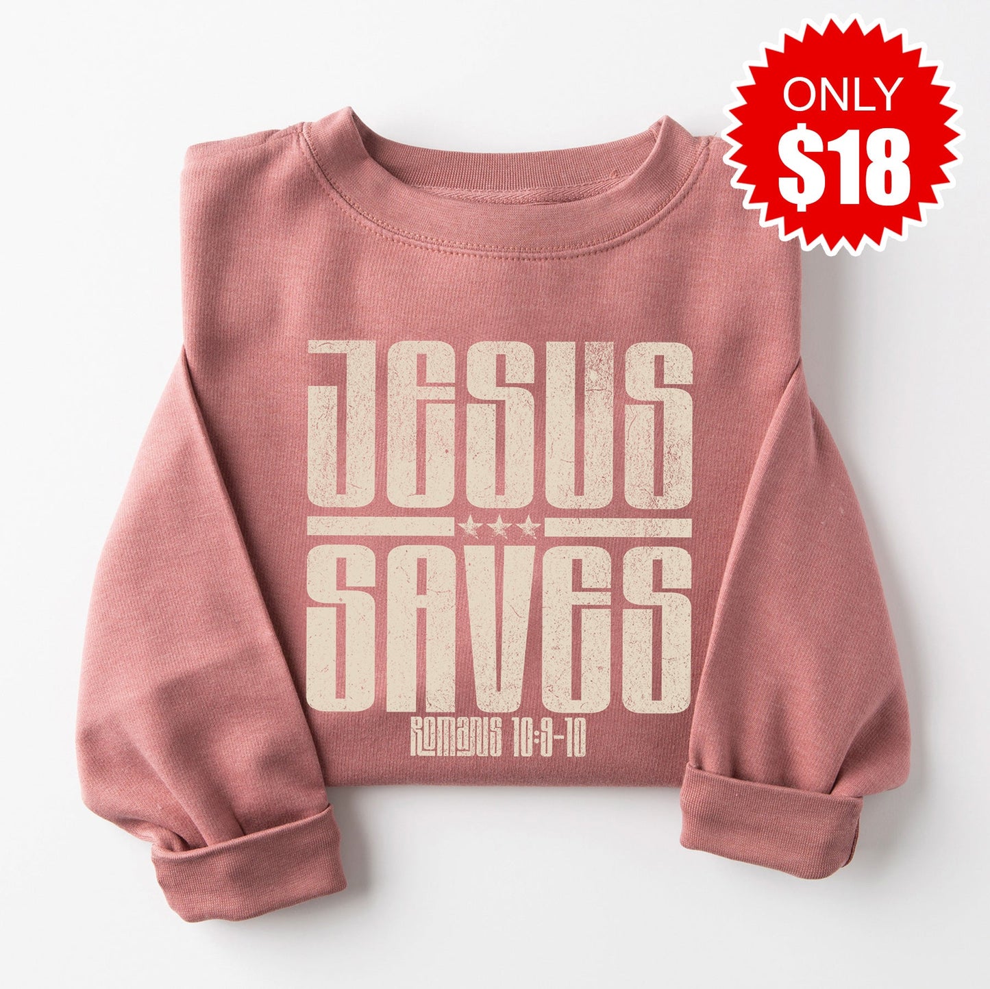 Jesus Saves Sweatshirt - Heather Mauve - 18
