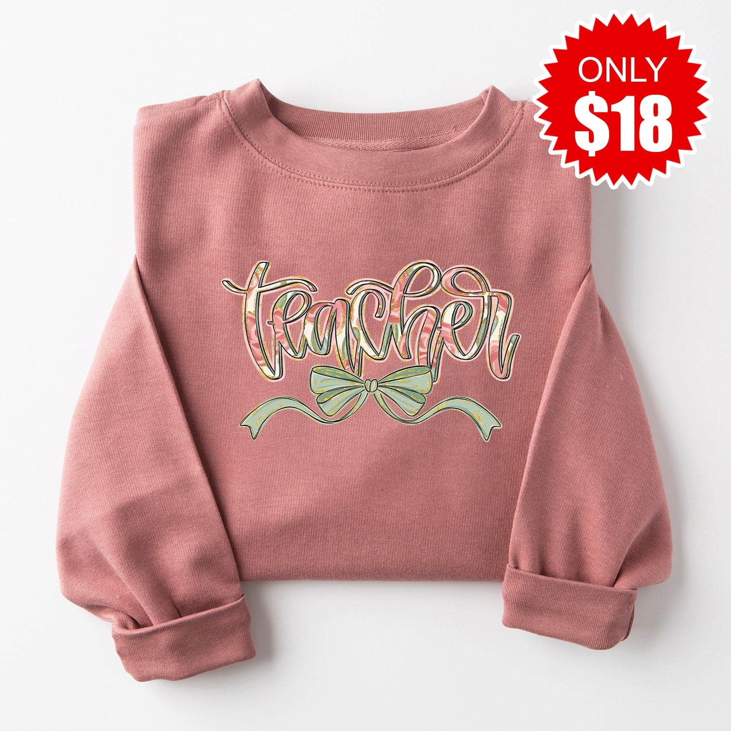 Teacher Ribbon Sweatshirt - Heather Mauve - 18