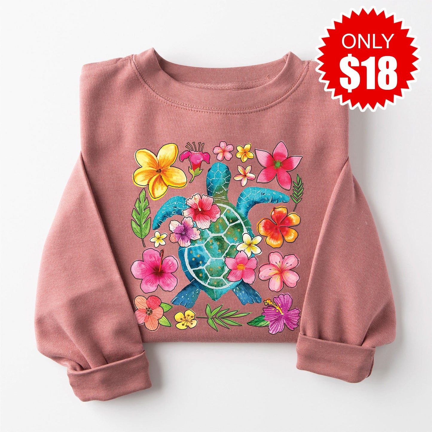 Turtle Floral Sweatshirt - Heather Mauve - 18 Style001