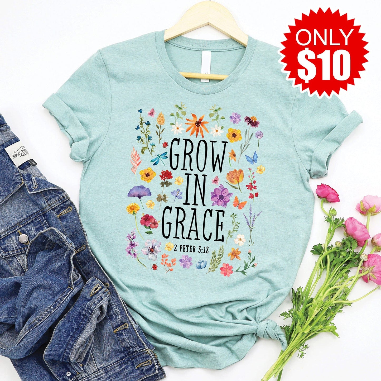 Trust in the Lord/Grow in Grace Flowers Tee - 10