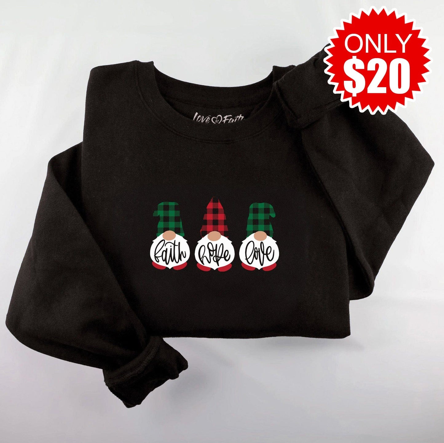 Embroidered Faith Hope Love Gnomes Sweatshirt - 20