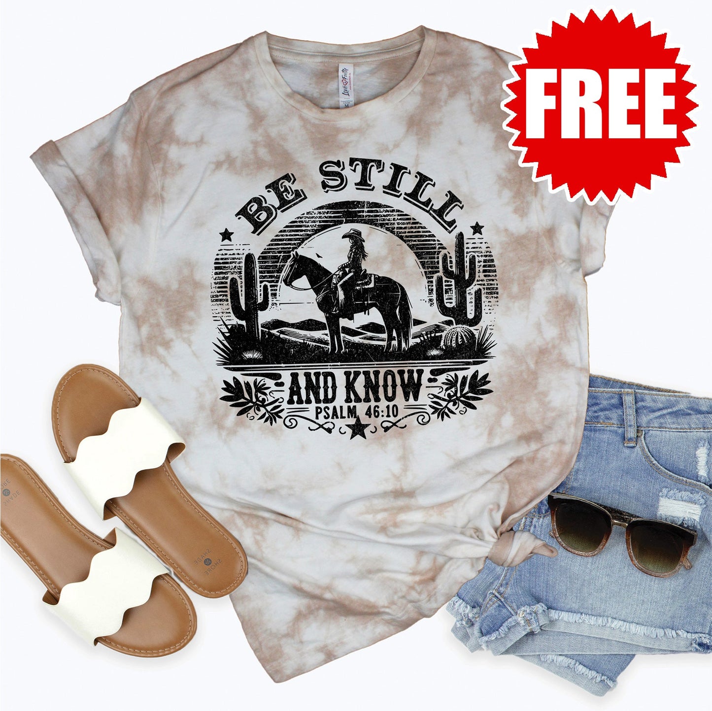 Be Still And Know Tee - Oatmeal Splash Tie Dye - 0