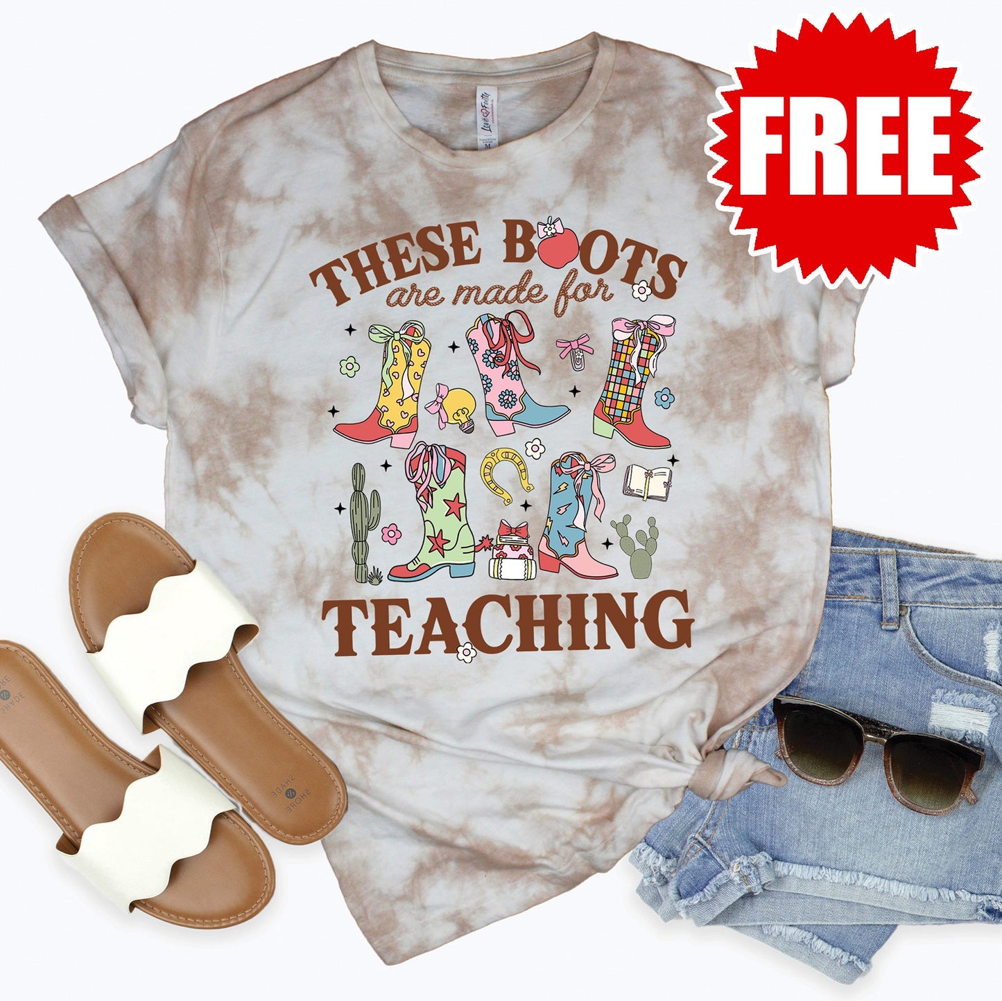Teaching Boots Tee - Oatmeal Splash Tie Dye - 0