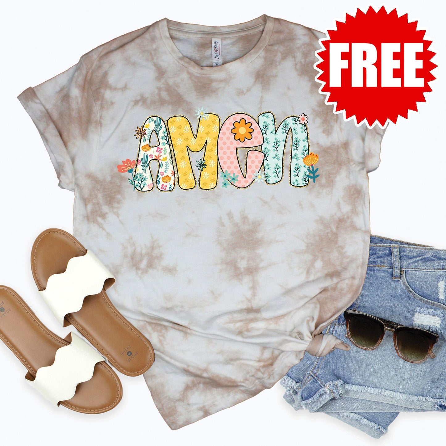 Amen Tee - Oatmeal Splash Tie Dye - 0