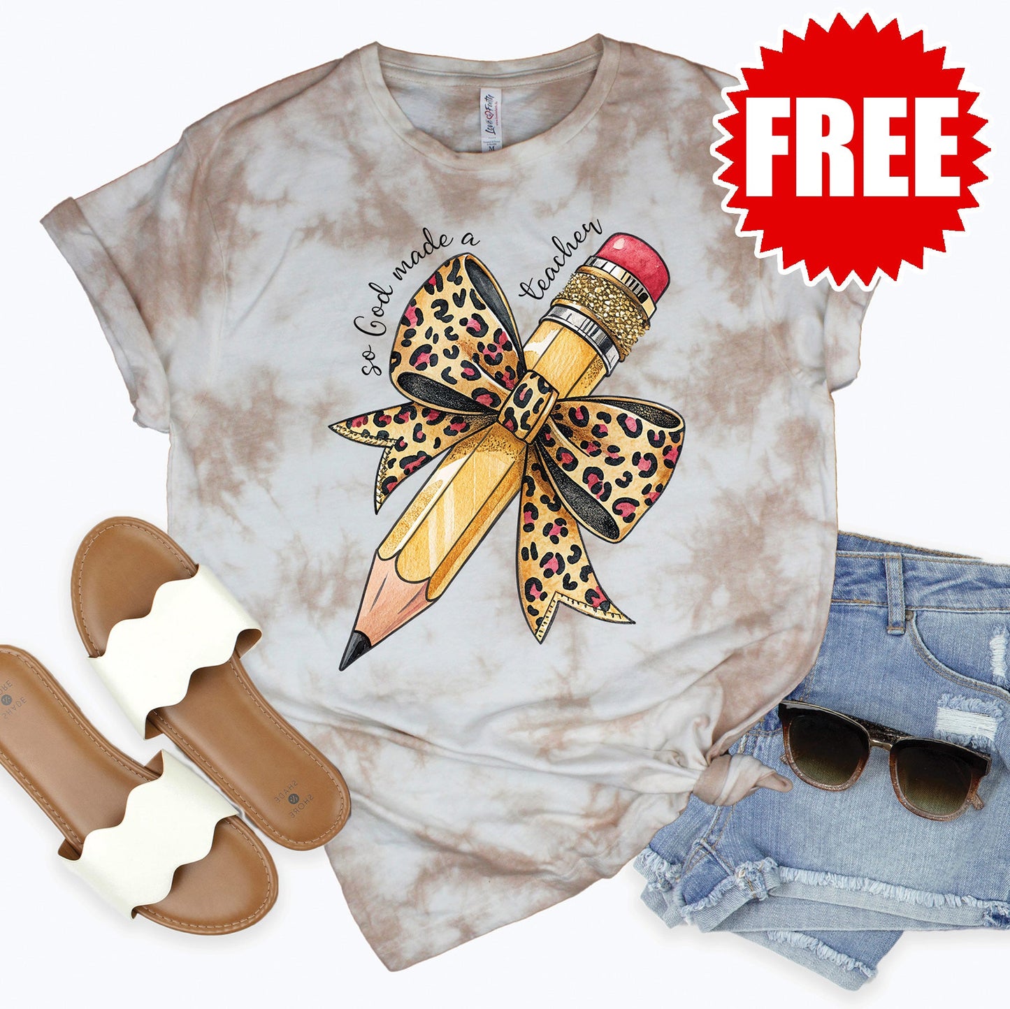 So God Made a Teacher Tee - Oatmeal Splash Tie Dye - 0