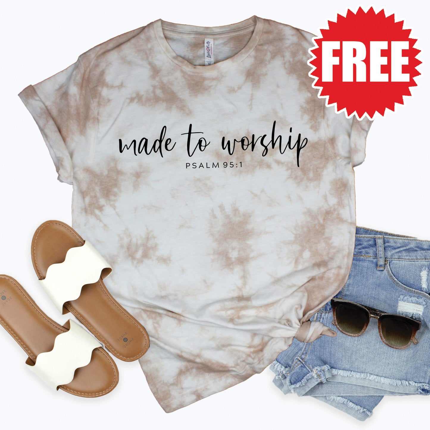 Made To Worship Tee - Oatmeal Splash Tie Dye - 0