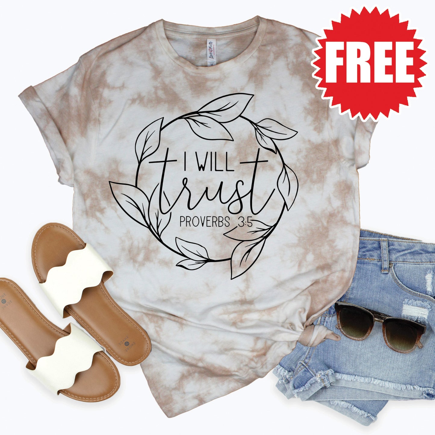 I Will Trust Tee - Oatmeal Splash Tie Dye - 0