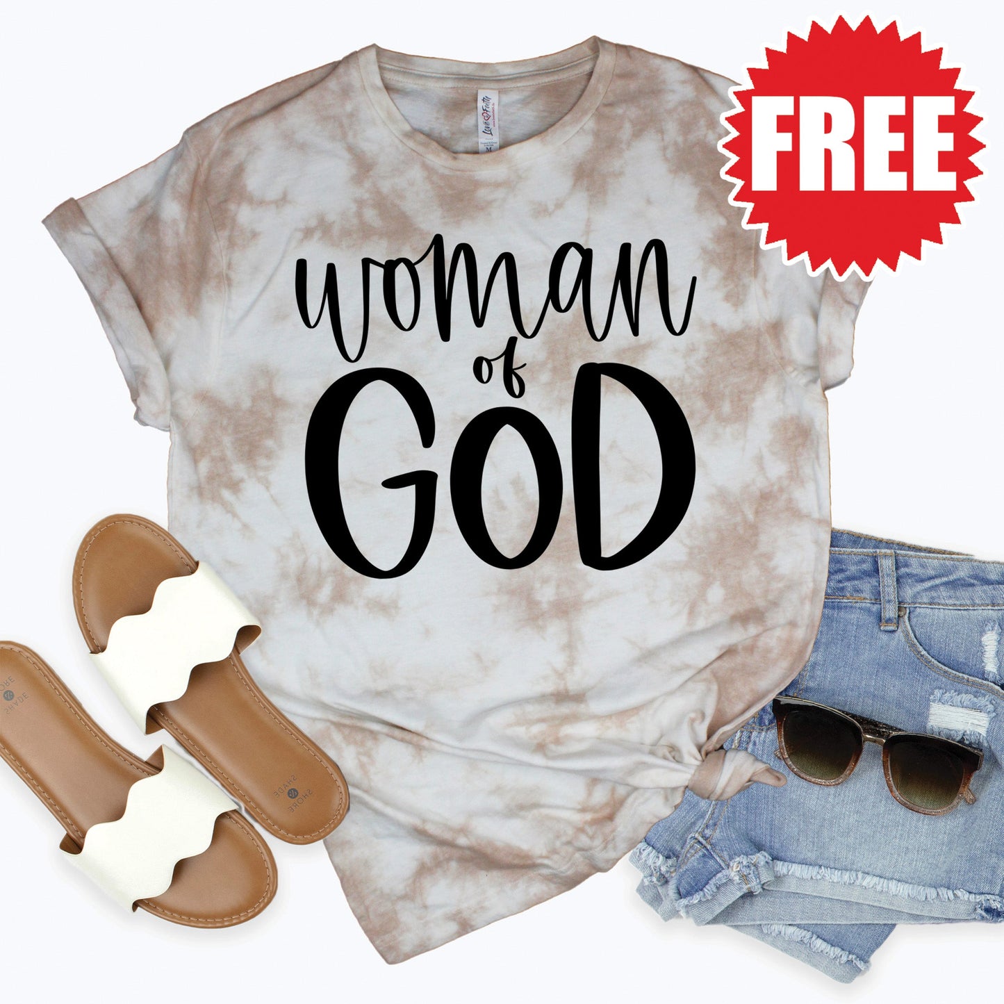 Woman Of God Tee - Oatmeal Splash Tie Dye - 0
