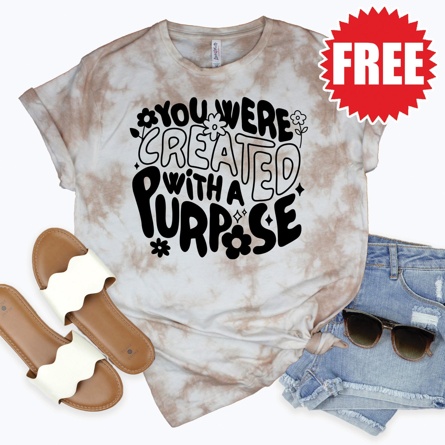 Your Were Created With A Purpose Tee - Oatmeal Splash Tie Dye - 0