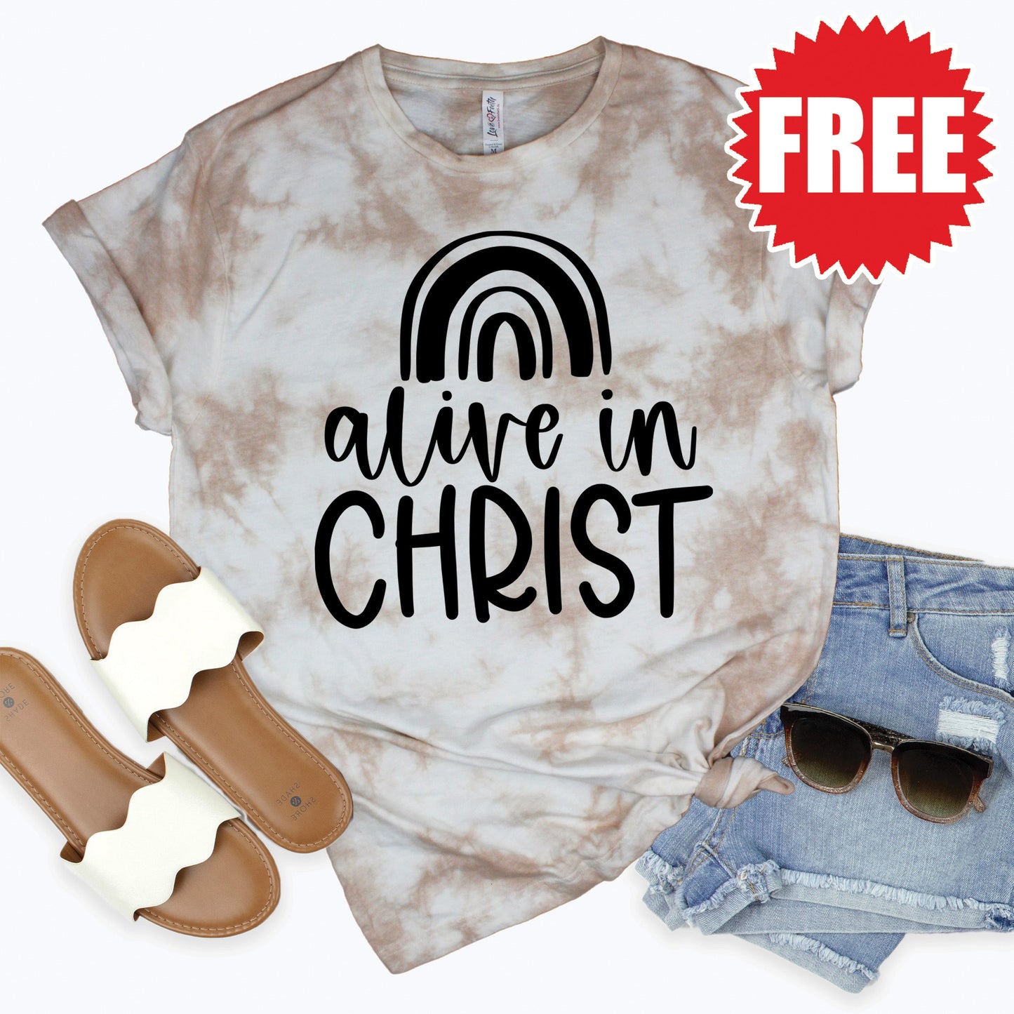 Alive In Christ Tee - Oatmeal Splash Tie Dye - 0