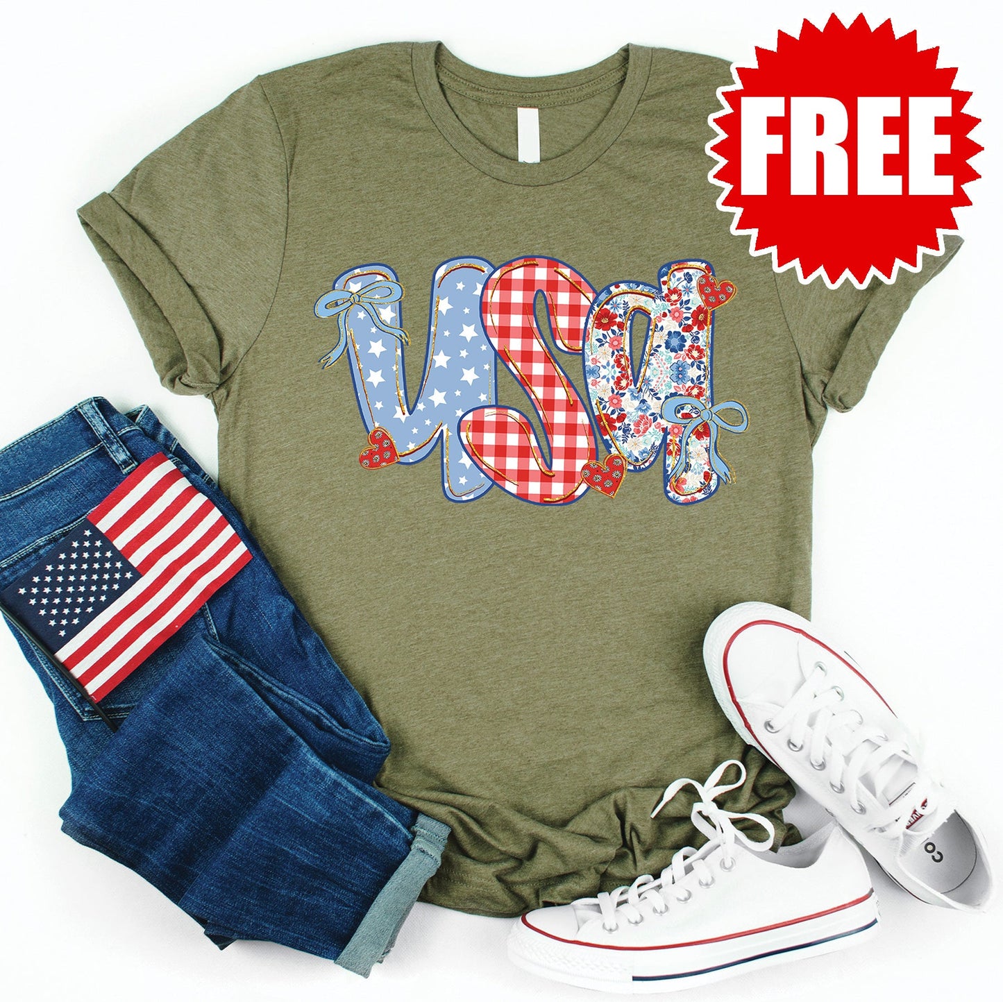 USA Tee - Heather Olive - 0