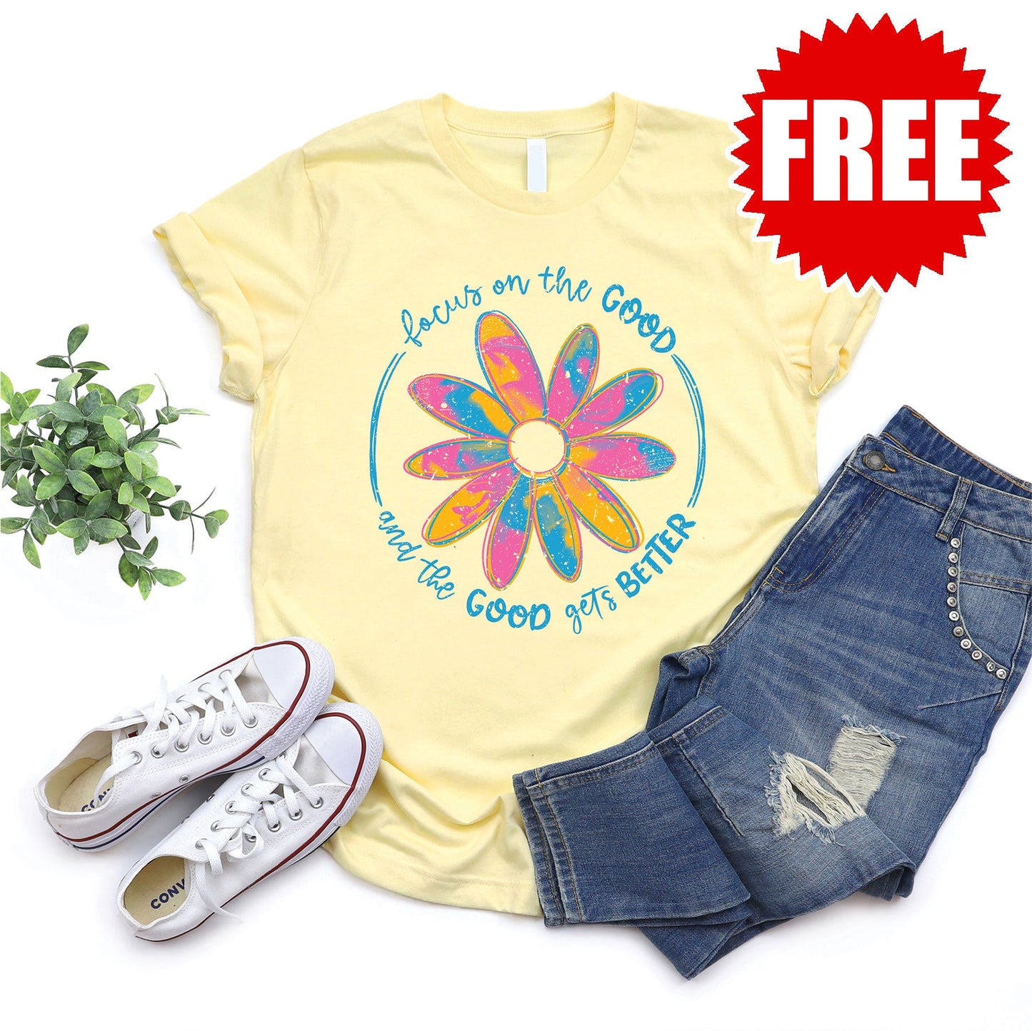 Focus on the Good Tee - Heather Pale Yellow - 0