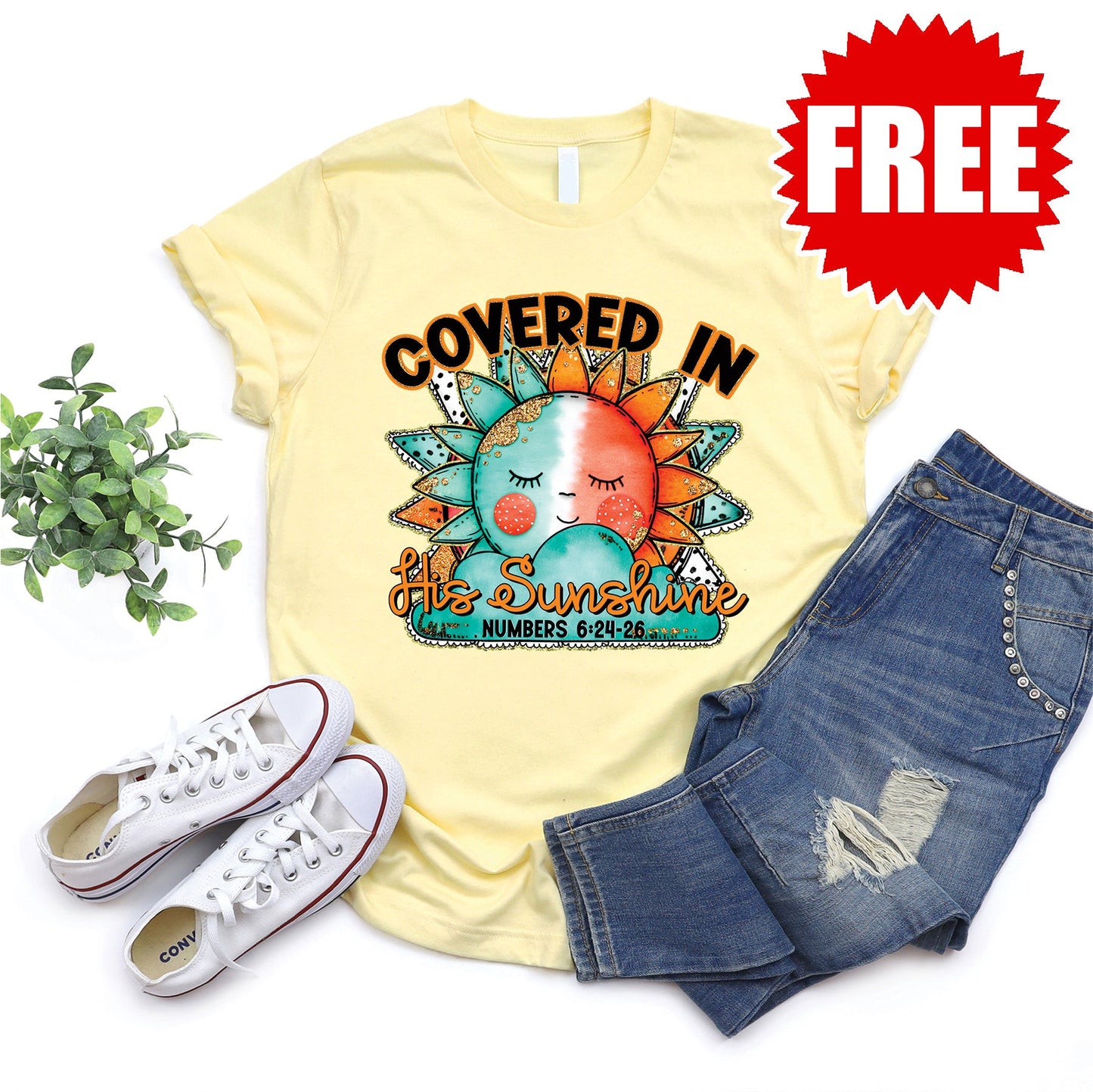 Covered in His Sunshine Tee - Heather Pale Yellow - 0