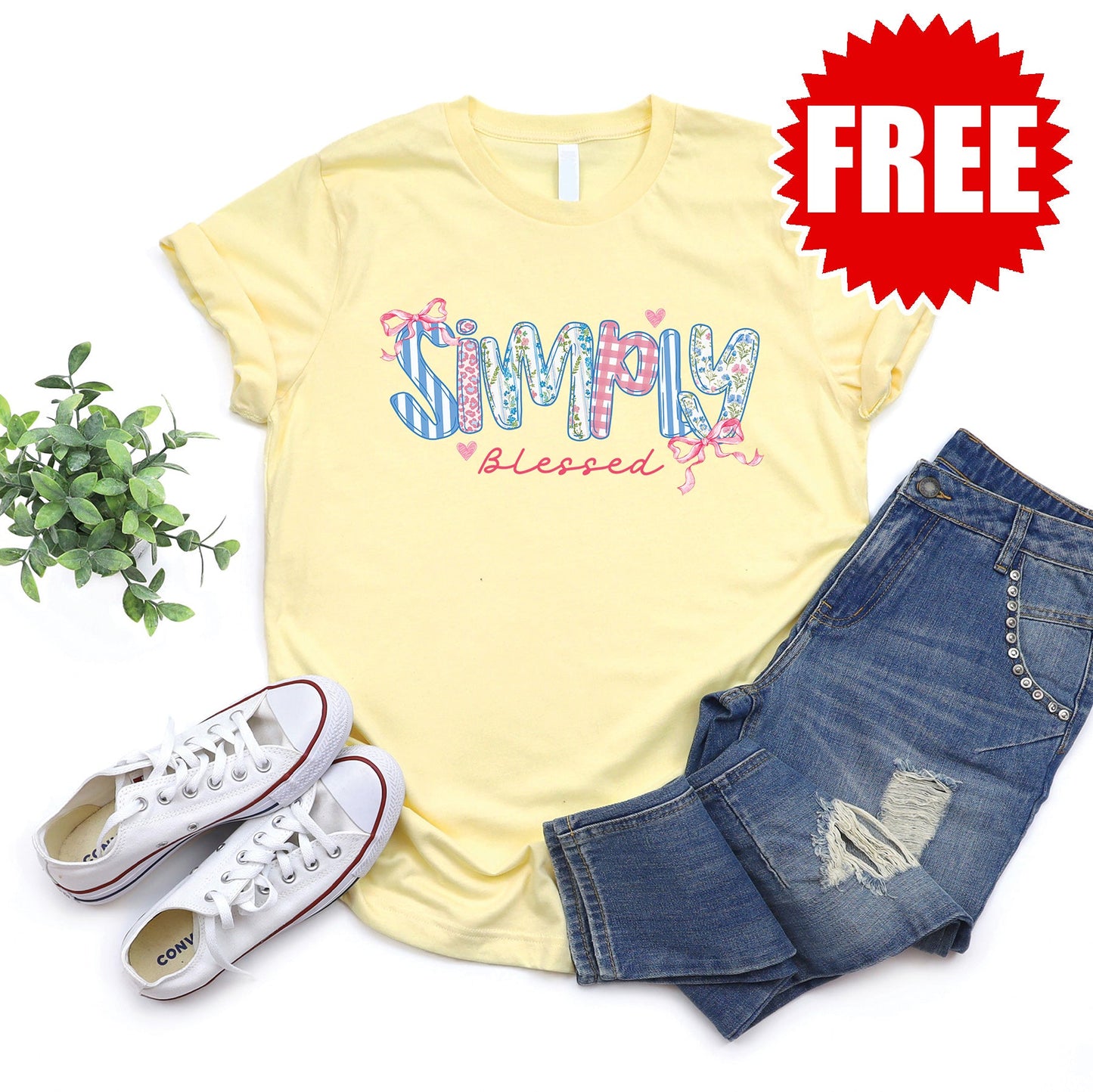 Simply Blessed Tee - Heather Pale Yellow - 0