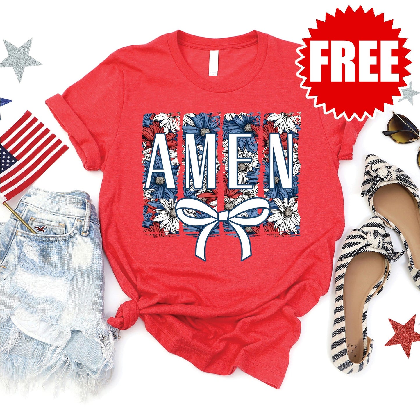 Amen Floral Tee - Heather Red - 0