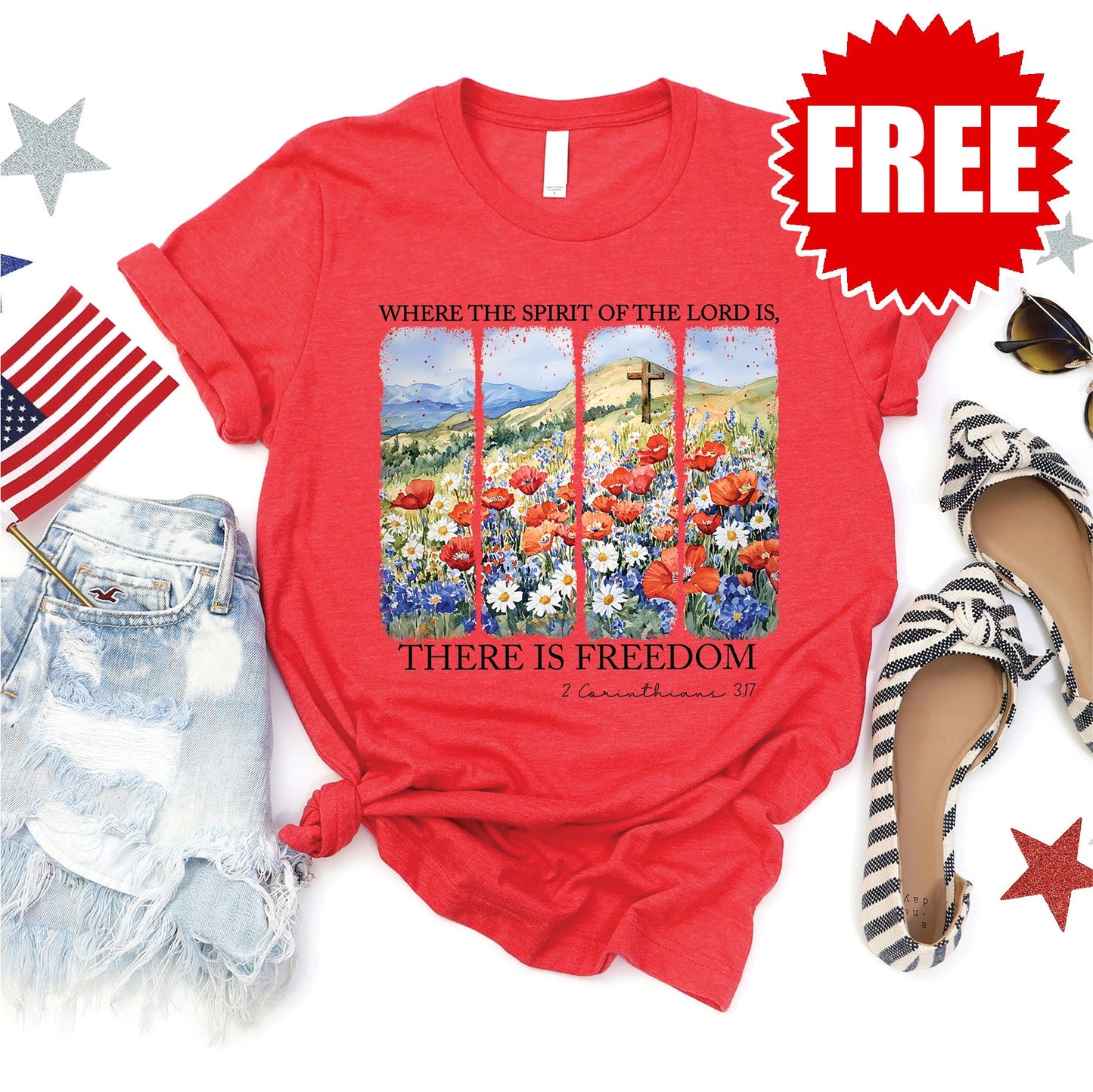 There If Freedom Floral Tee - Heather Red - 0