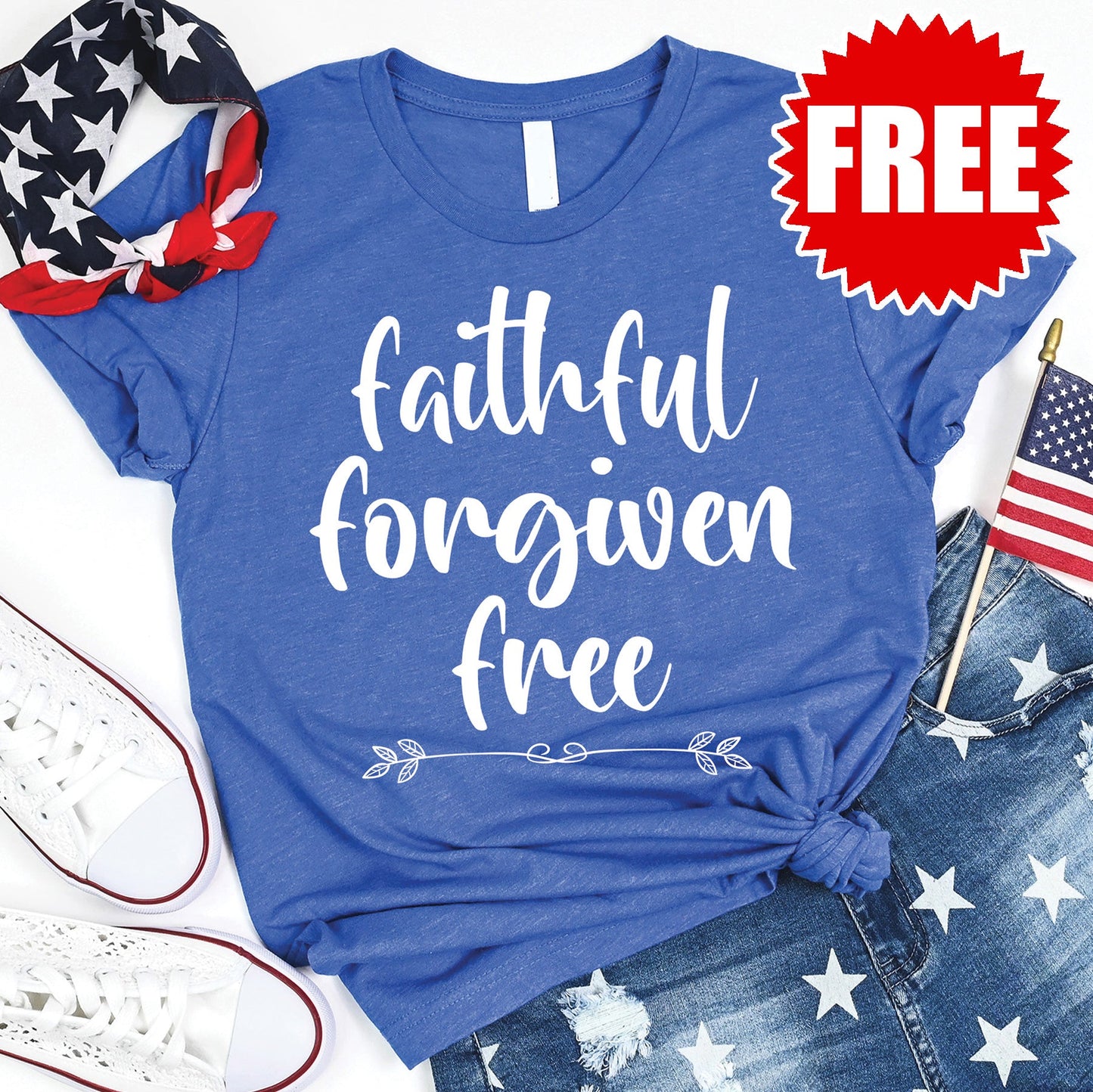 Faithful Forgiven Free Tee - Heather Royal Blue - 0