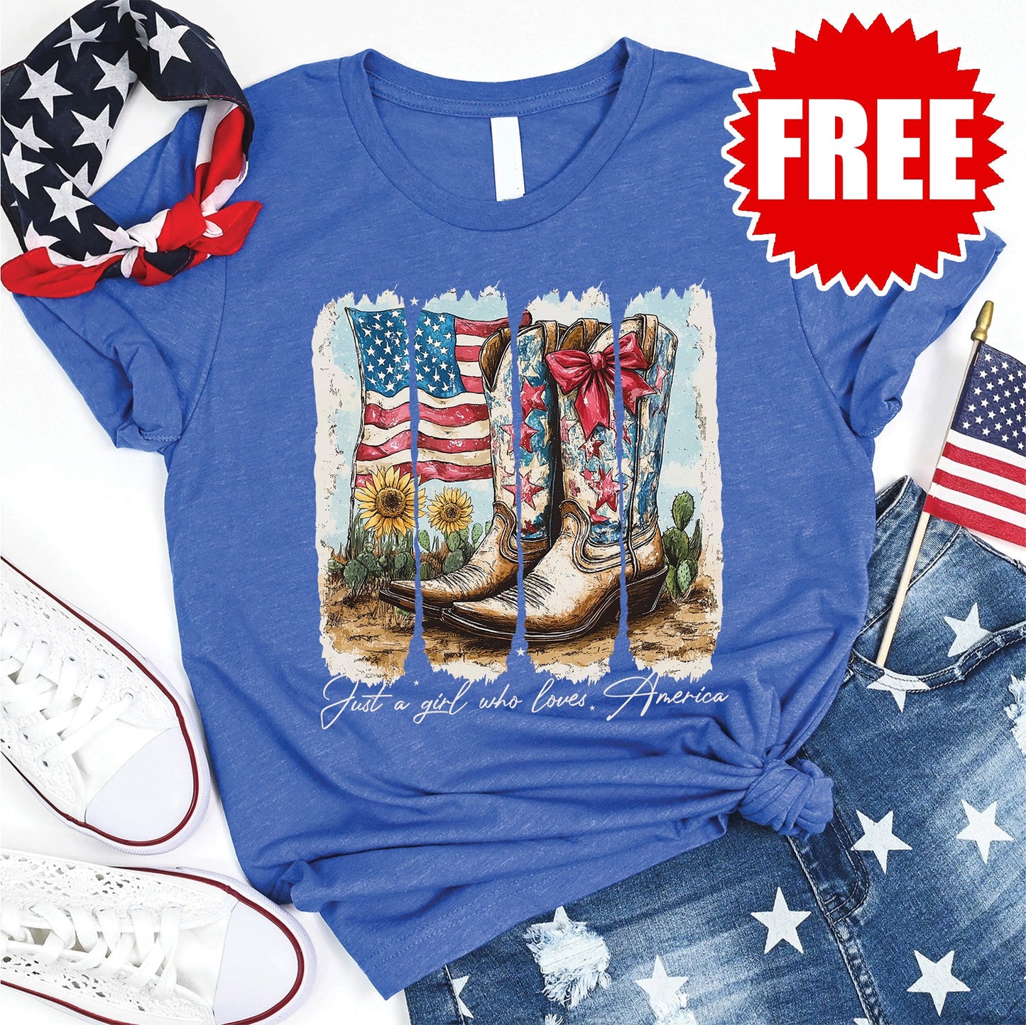 Girl Who Loves America Tee - Heather Royal Blue - 0