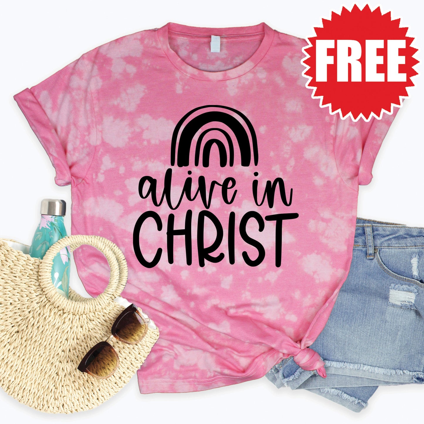 Alive In Christ Tee - Pink Peony Tie Dye - 0