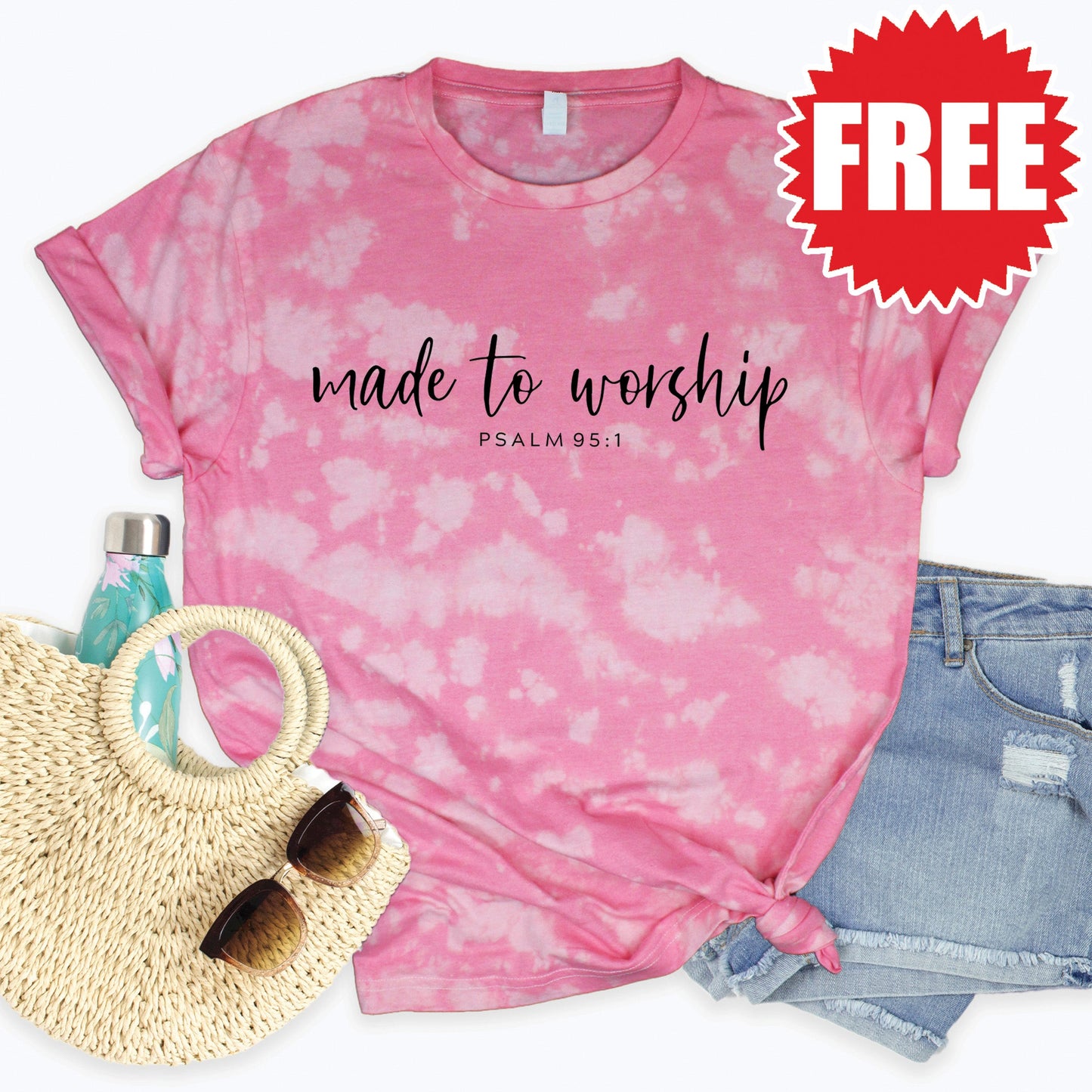 Made To Worship Tee - Pink Peony Tie Dye - 0