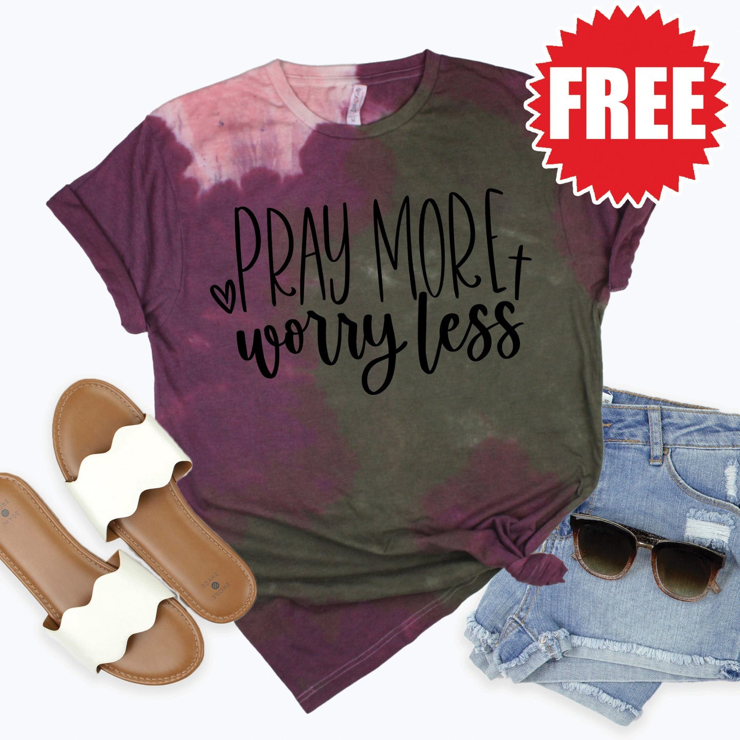 Pray More Worry Less Tee - Plum Haze - 0