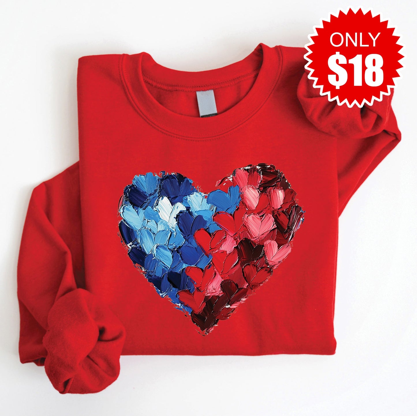 Brush Heart Sweatshirt - Heather Scarlet - 18