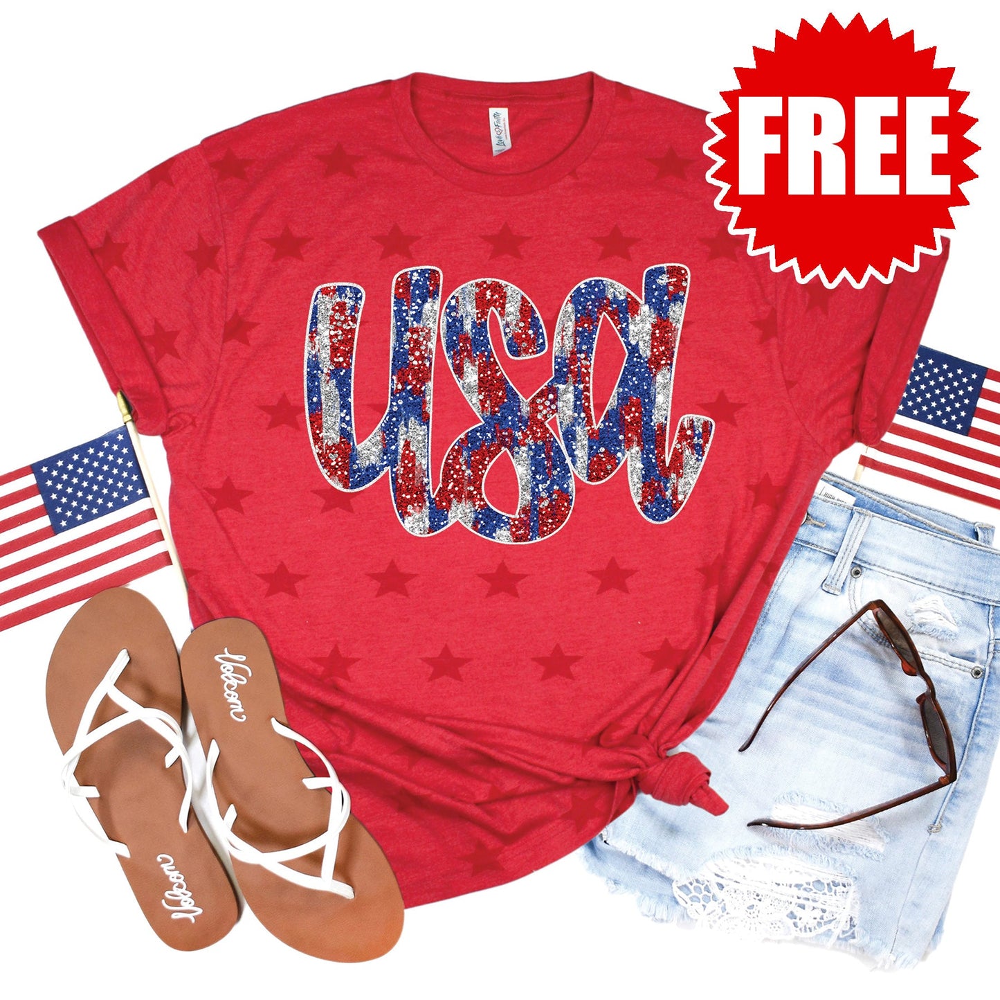 USA Tee - Red Star Print - 0 Style001