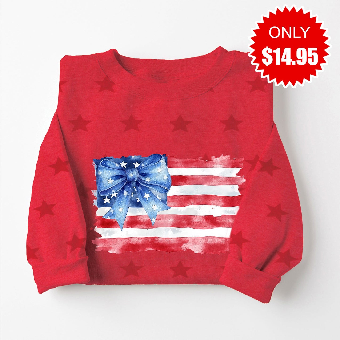 Flag Bow Sweatshirt - Red Star Print - 14.95