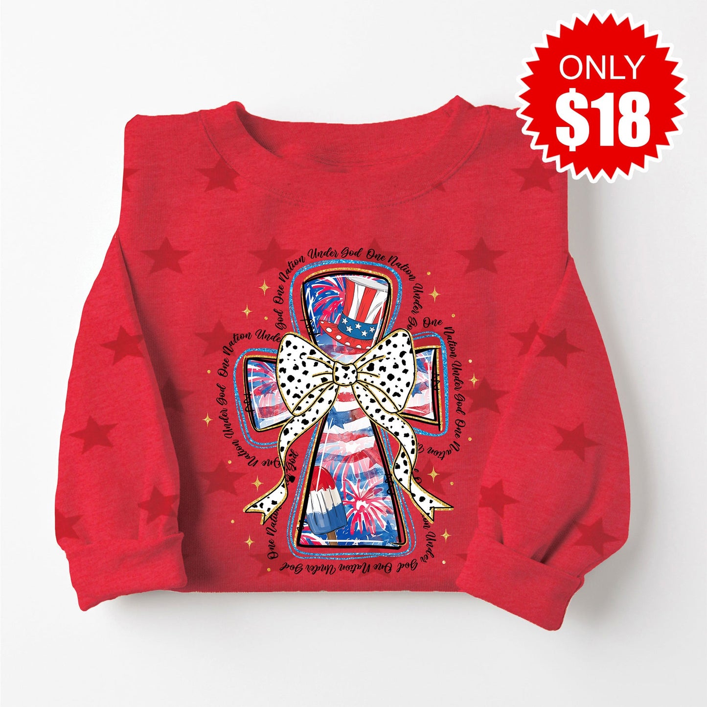 One Nation Under God Sweatshirt - Red Star Print - 18